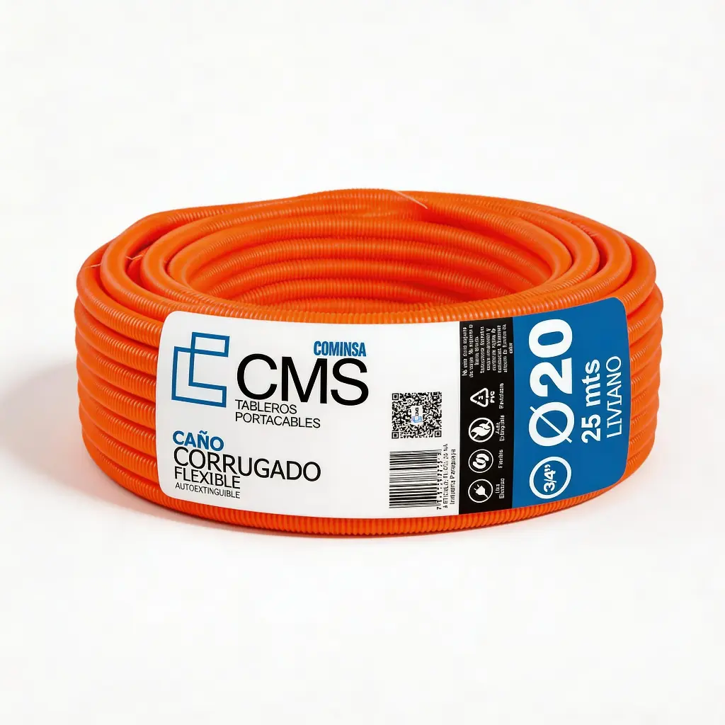 CMS CAÑO CORRUGADO LIVIANO  20mm Naranja 25m